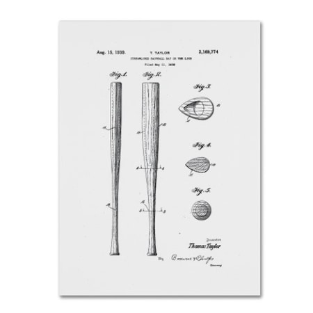 Trademark Fine Art Claire Doherty 'Baseball Bat Patent 1939 White' Canvas Art, 14x19 CDO0158-C1419GG